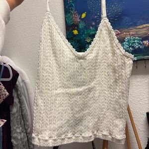 Pink Rose White Textured Strappy Tank Top